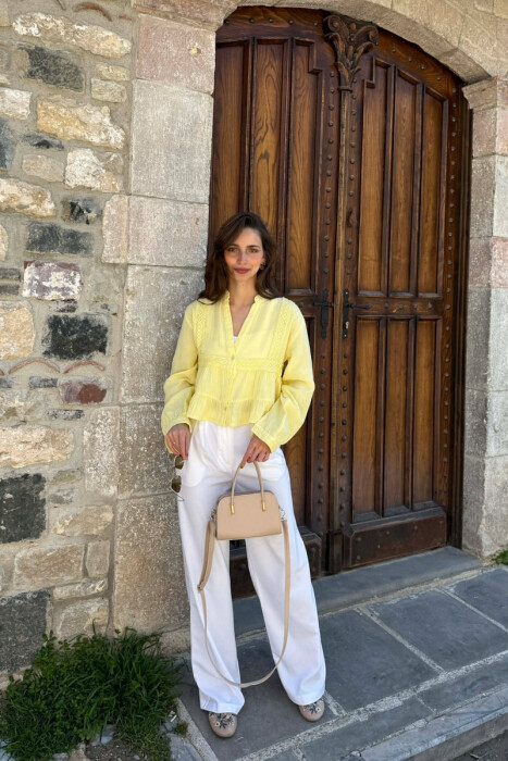LONG SLEEVES ONE COLOR WOMEN SHIRT YELLOW/E VERDHE - 2