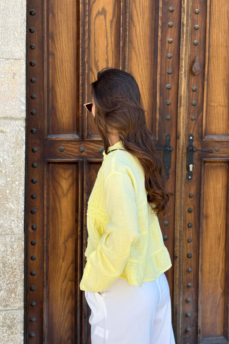 LONG SLEEVES ONE COLOR WOMEN SHIRT YELLOW/E VERDHE - 4