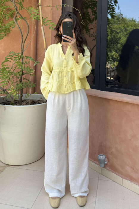 LONG SLEEVES ONE COLOR WOMEN SHIRT YELLOW/E VERDHE - 1