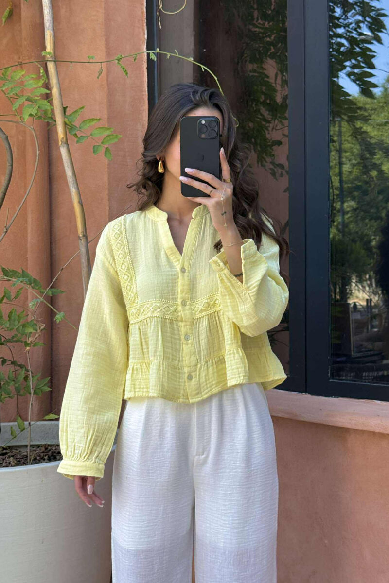 LONG SLEEVES ONE COLOR WOMEN SHIRT YELLOW/E VERDHE - 2