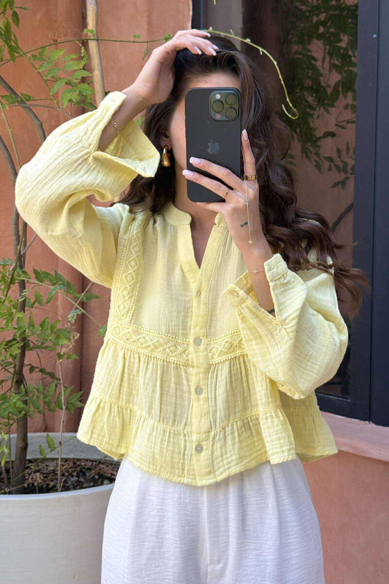 LONG SLEEVES ONE COLOR WOMEN SHIRT YELLOW/E VERDHE - 3
