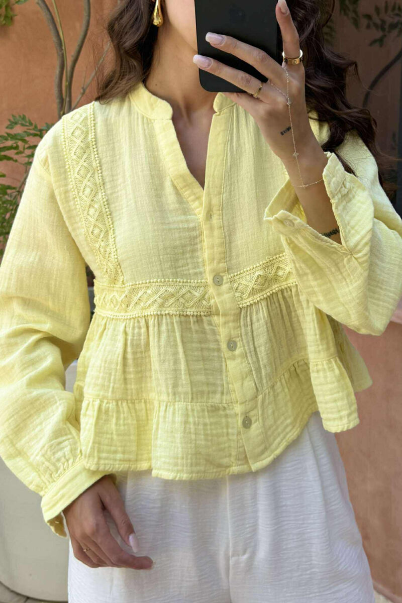 LONG SLEEVES ONE COLOR WOMEN SHIRT YELLOW/E VERDHE - 4