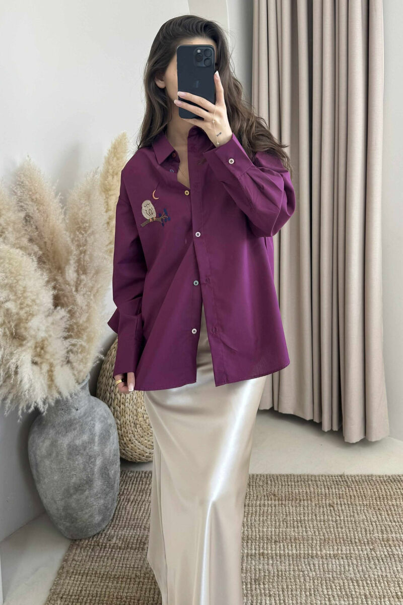 LONG SLEEVES OWL IMAGE WOMEN SHIRT BURGUNDY/VISHNJE - 1