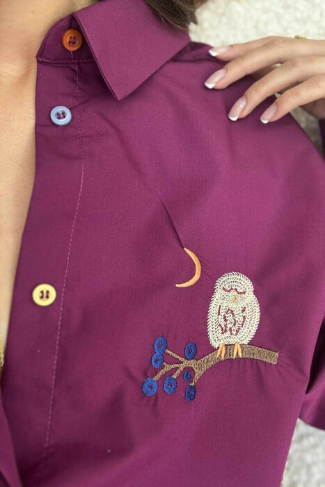 LONG SLEEVES OWL IMAGE WOMEN SHIRT BURGUNDY/VISHNJE - 4