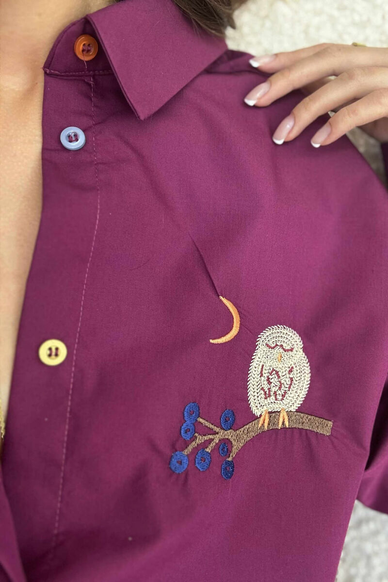 LONG SLEEVES OWL IMAGE WOMEN SHIRT BURGUNDY/VISHNJE - 4