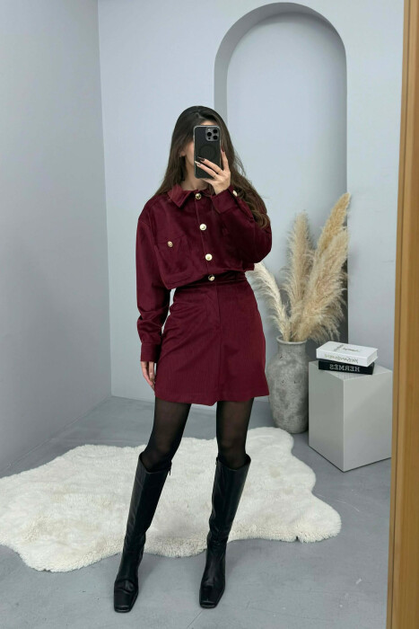 SET KEMISHE ME MENGE TE GJATA DHE BUTONA GOLD +FUND PER FEMRA NE NGJYRE VISHNJE - KLAUDIO FASHION