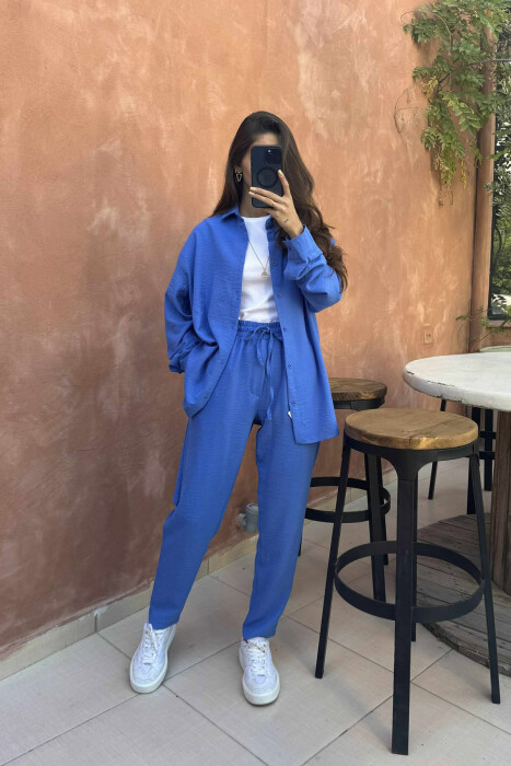 SET NJË NGJYRËSH KËMISHË+PANTALLONA PËR FEMRA NË NGJYRË BLU 
