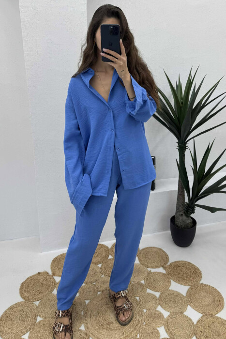 LONG SLEEVES SHIRT+SWEATPANTS WOMEN SET BLUE/BLU - 10