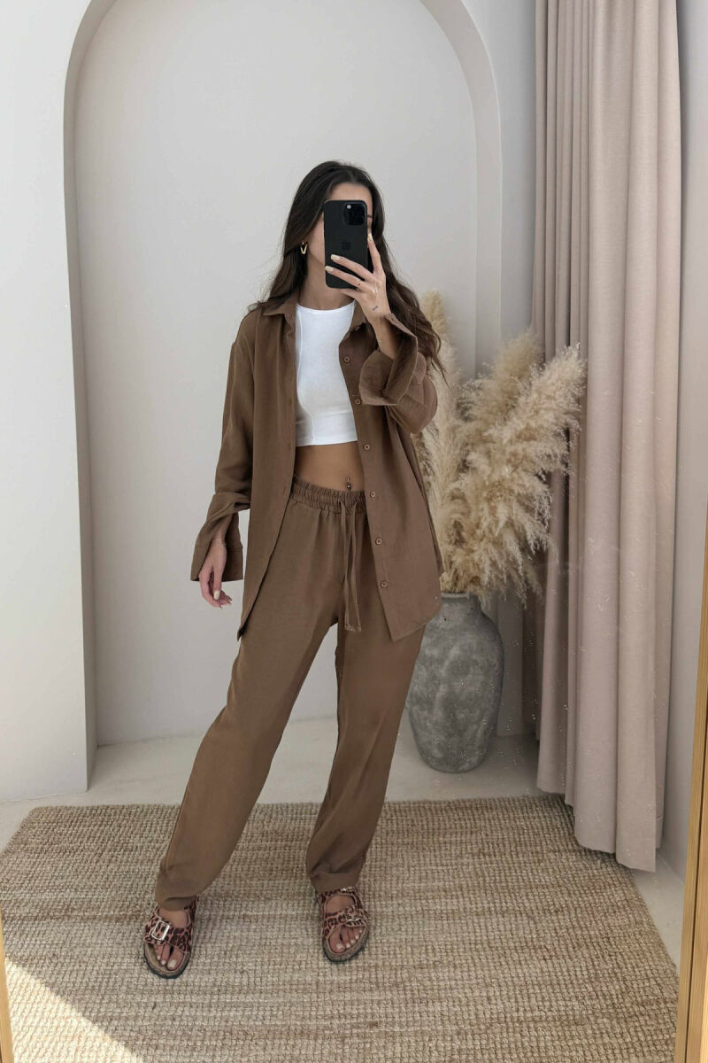 LONG SLEEVES SHIRT+SWEATPANTS WOMEN SET BROWN/KAFE - 1