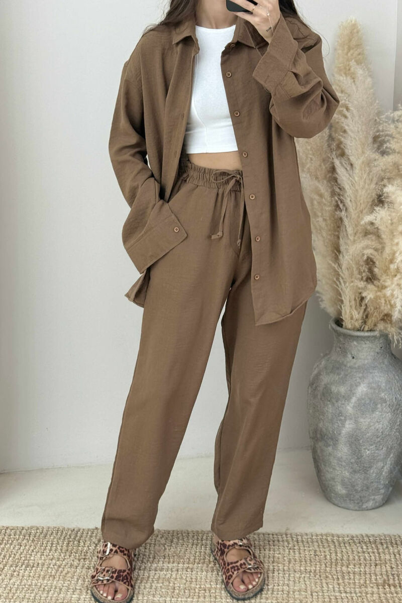 LONG SLEEVES SHIRT+SWEATPANTS WOMEN SET BROWN/KAFE - 3
