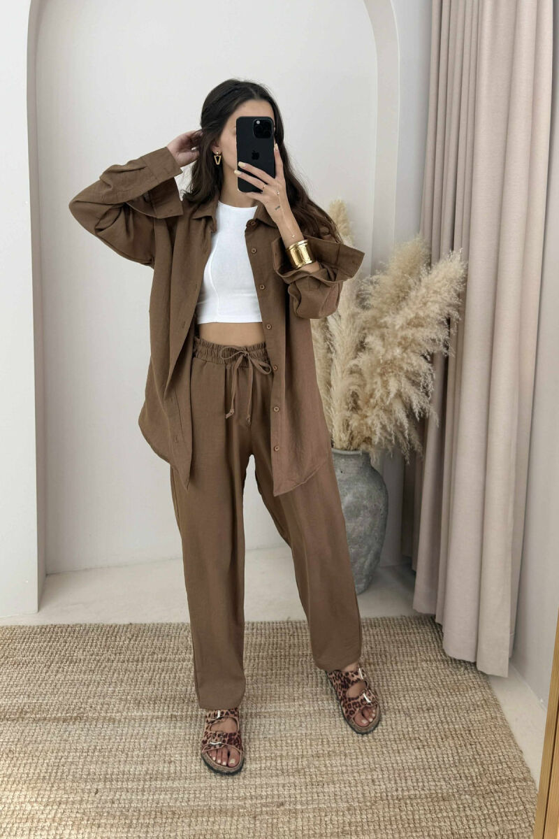 LONG SLEEVES SHIRT+SWEATPANTS WOMEN SET BROWN/KAFE - 5