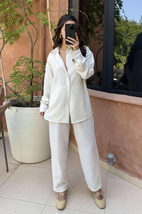 LONG SLEEVES SHIRT+SWEATPANTS WOMEN SET CREAM/KREM 