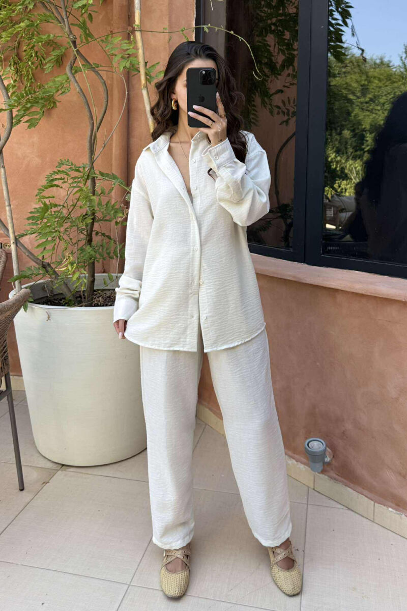 LONG SLEEVES SHIRT+SWEATPANTS WOMEN SET CREAM/KREM - 1