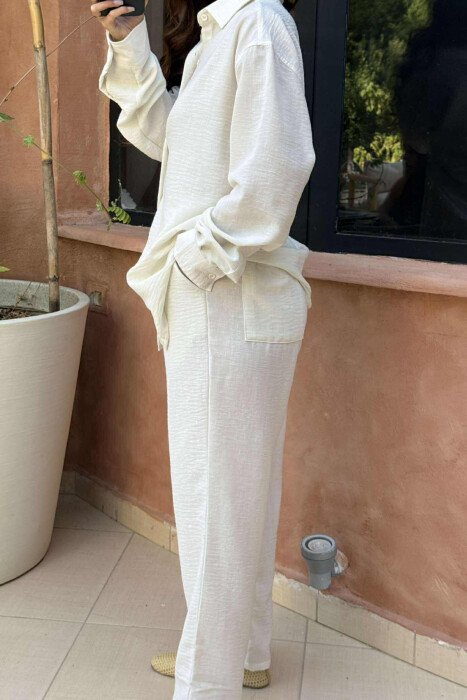 LONG SLEEVES SHIRT+SWEATPANTS WOMEN SET CREAM/KREM - 4