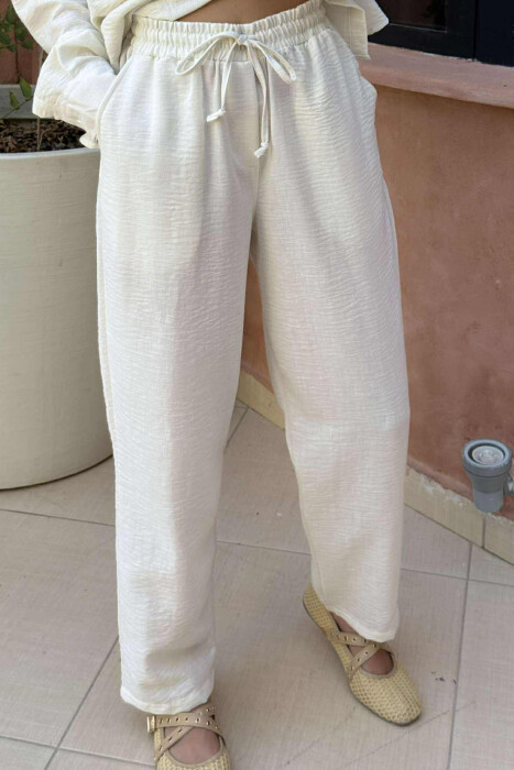 LONG SLEEVES SHIRT+SWEATPANTS WOMEN SET CREAM/KREM - 5