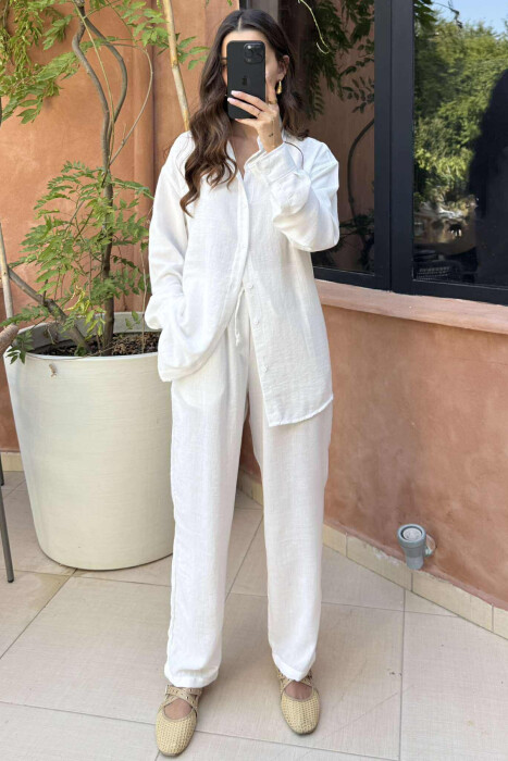 LONG SLEEVES SHIRT+SWEATPANTS WOMEN SET WHITE-E BARDHE 