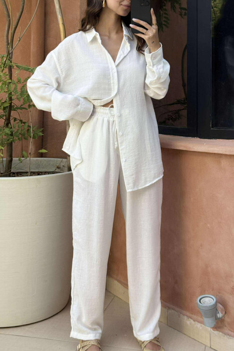 LONG SLEEVES SHIRT+SWEATPANTS WOMEN SET WHITE-E BARDHE - 2