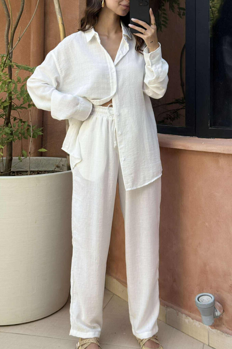 LONG SLEEVES SHIRT+SWEATPANTS WOMEN SET WHITE-E BARDHE - 2