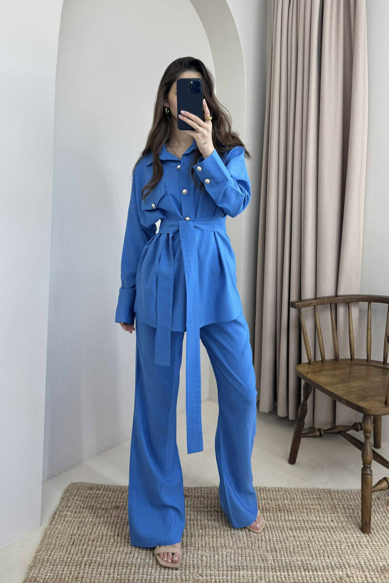 LONG SLEEVES SHIRT+TROUSERS LACING WOMEN SET BLUE/BLU - 1