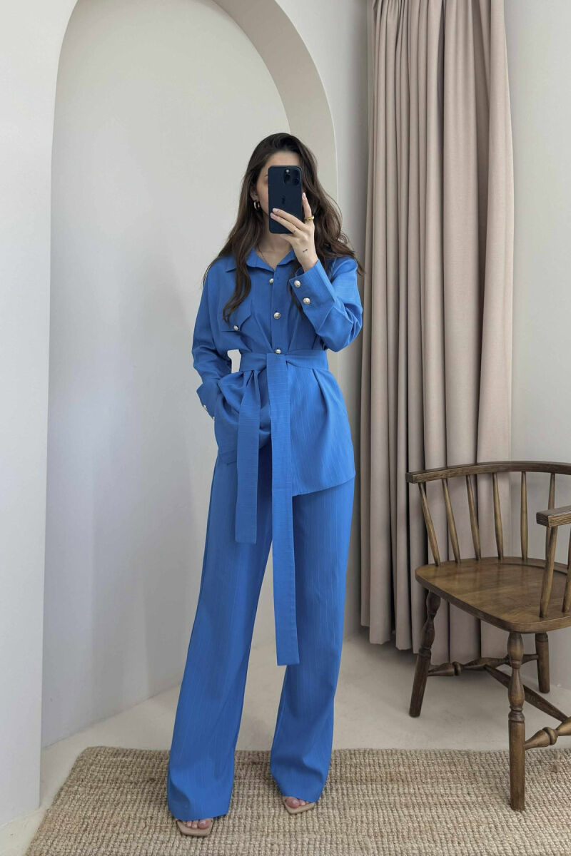 LONG SLEEVES SHIRT+TROUSERS LACING WOMEN SET BLUE/BLU - 2