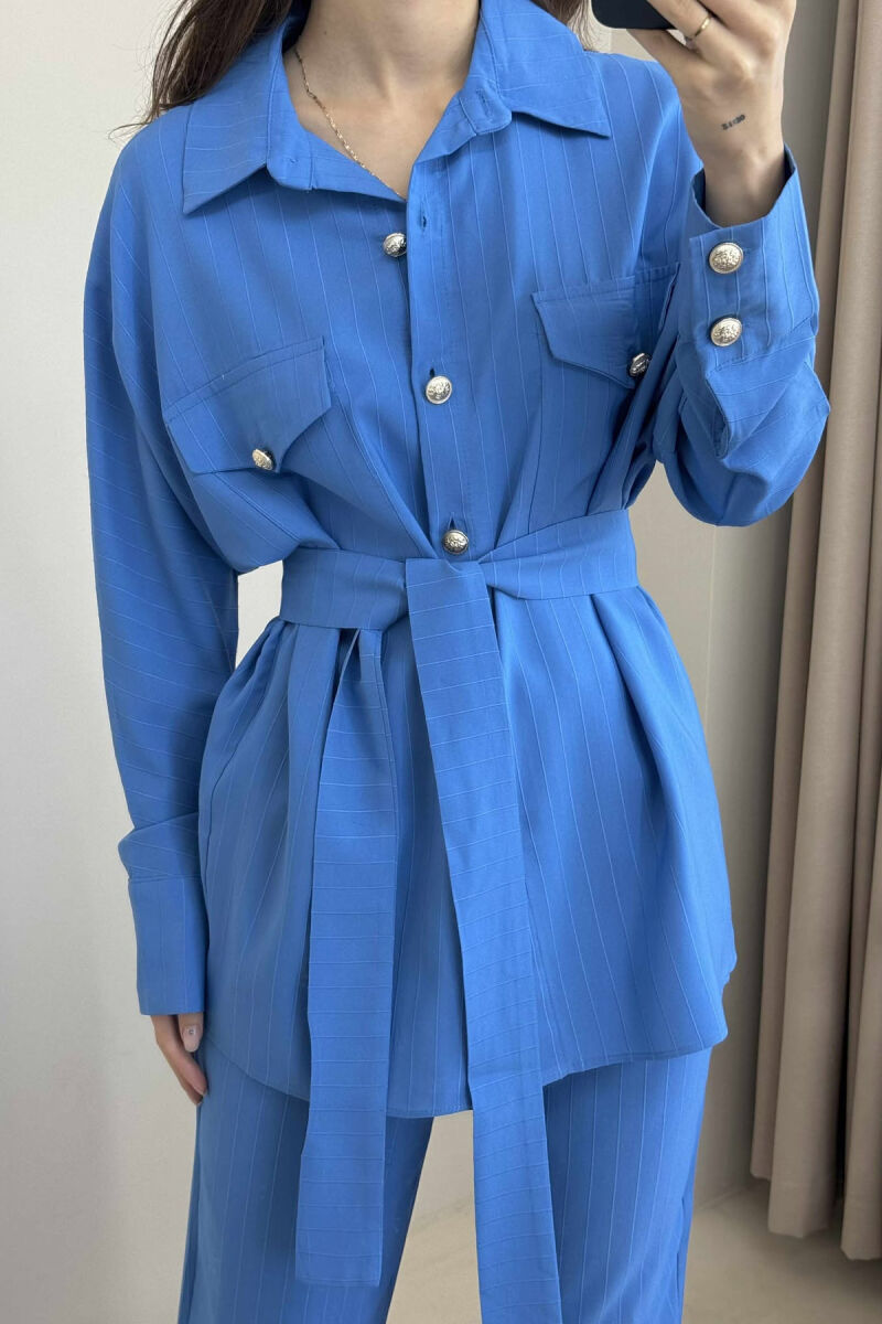 LONG SLEEVES SHIRT+TROUSERS LACING WOMEN SET BLUE/BLU - 3