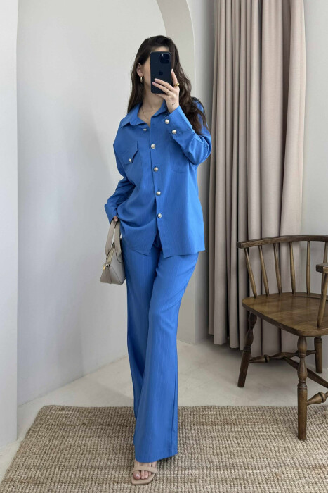 LONG SLEEVES SHIRT+TROUSERS LACING WOMEN SET BLUE/BLU - 4