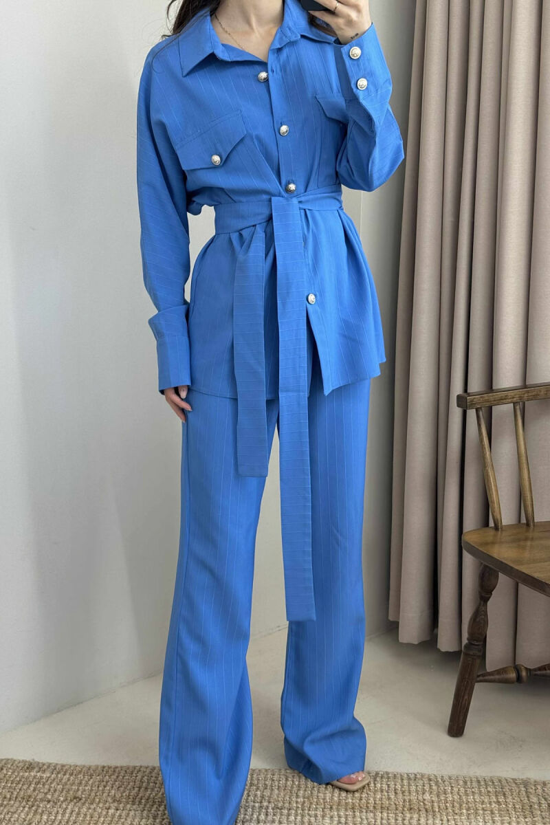 LONG SLEEVES SHIRT+TROUSERS LACING WOMEN SET BLUE/BLU - 6