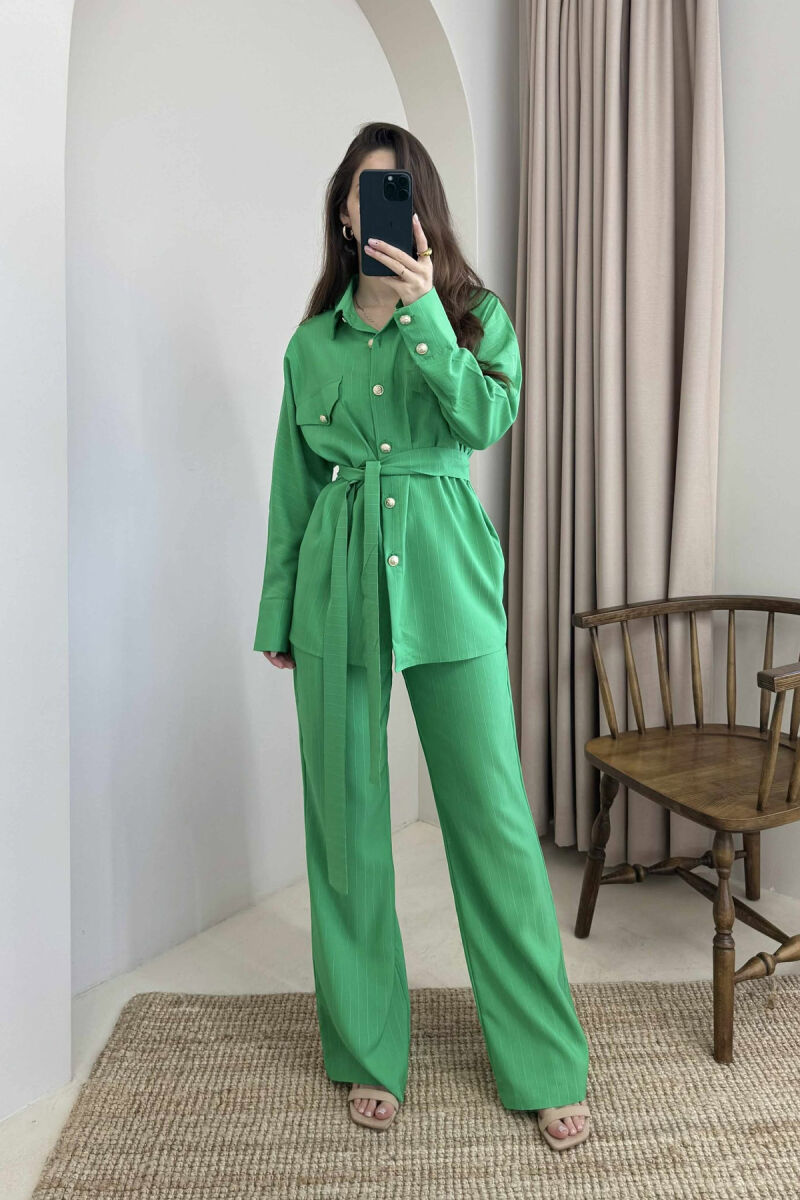 LONG SLEEVES SHIRT+TROUSERS LACING WOMEN SET GREEN/JESHILE - 1