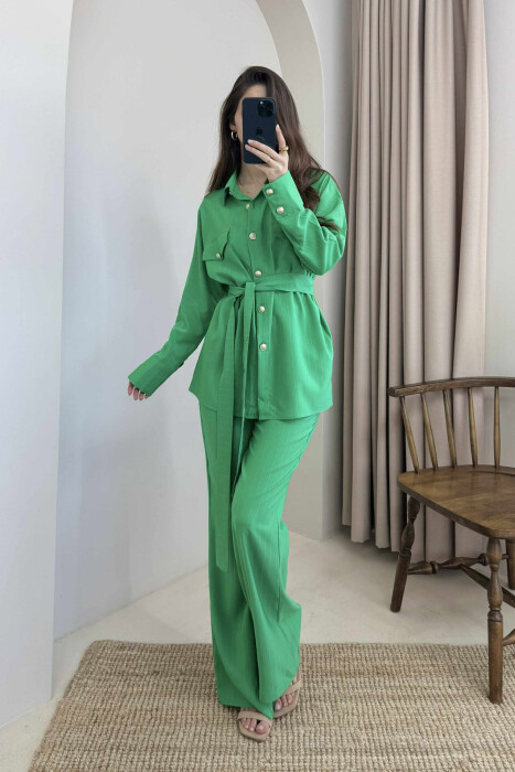 LONG SLEEVES SHIRT+TROUSERS LACING WOMEN SET GREEN/JESHILE - 2