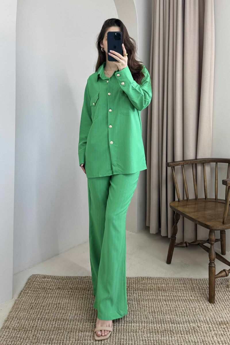 LONG SLEEVES SHIRT+TROUSERS LACING WOMEN SET GREEN/JESHILE - 3