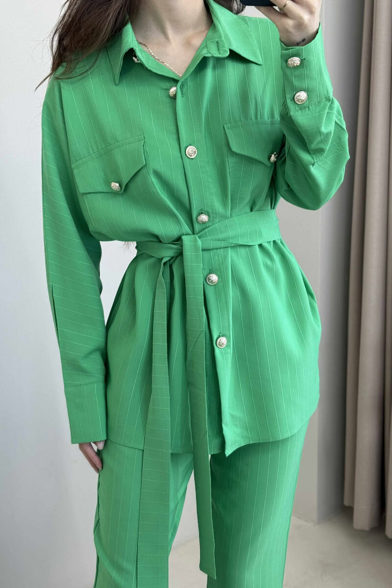 LONG SLEEVES SHIRT+TROUSERS LACING WOMEN SET GREEN/JESHILE - 4