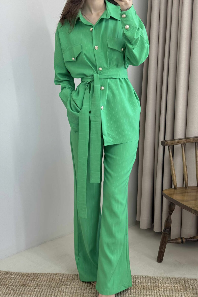 LONG SLEEVES SHIRT+TROUSERS LACING WOMEN SET GREEN/JESHILE - 5