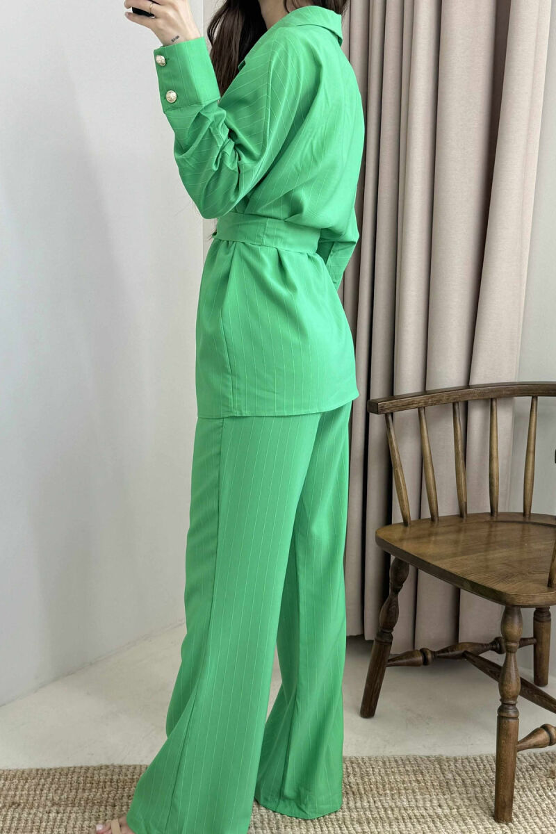 LONG SLEEVES SHIRT+TROUSERS LACING WOMEN SET GREEN/JESHILE - 6