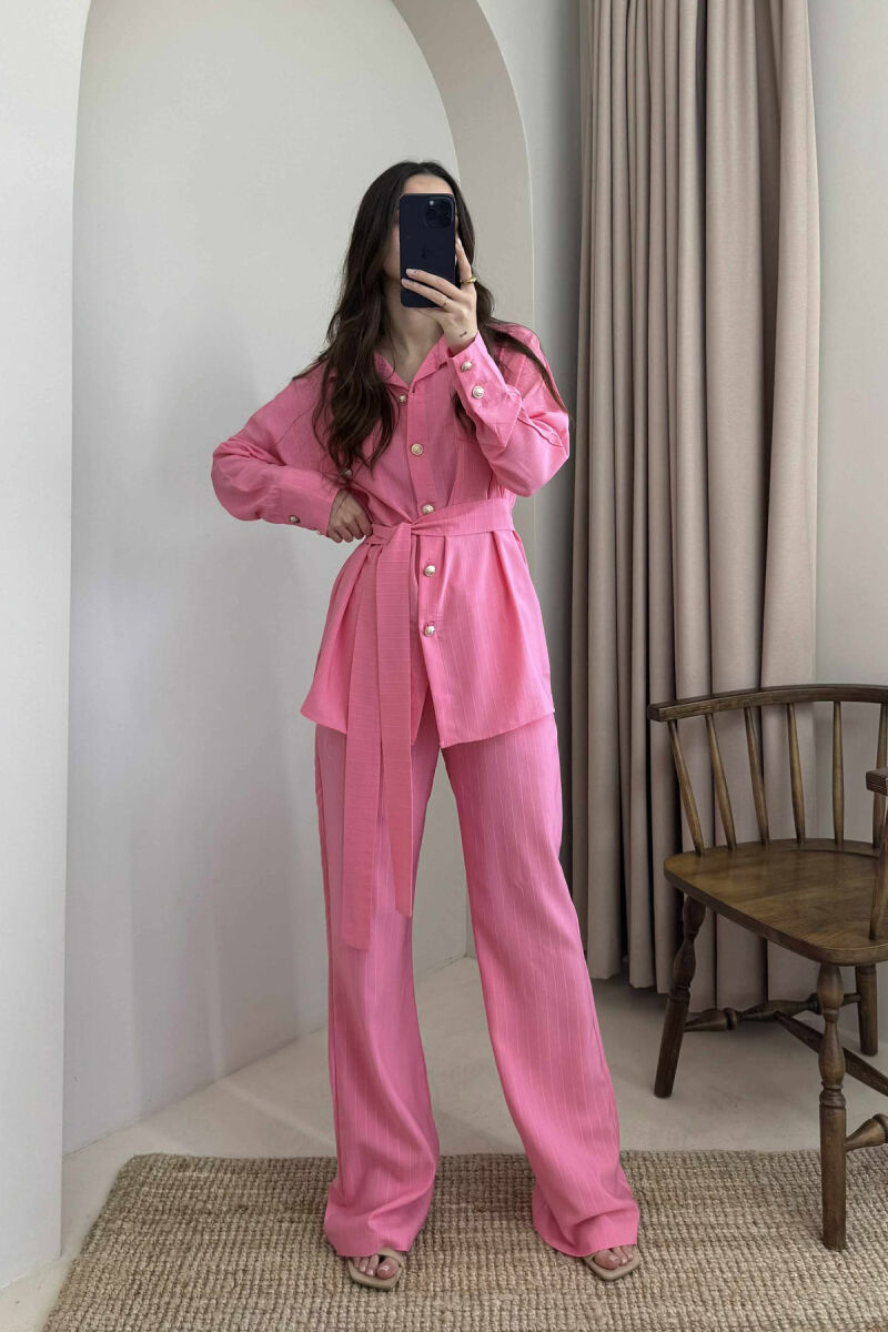 LONG SLEEVES SHIRT+TROUSERS LACING WOMEN SET PINK/ROZE - 1