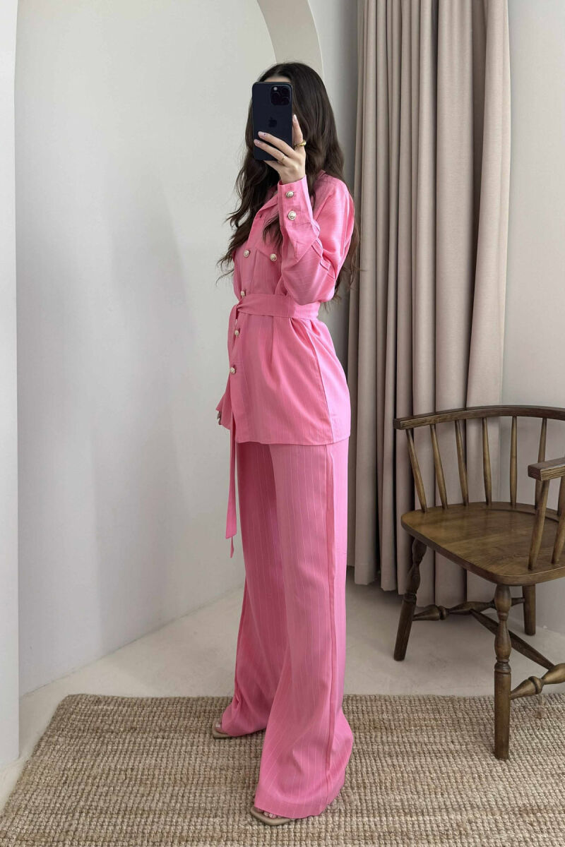 LONG SLEEVES SHIRT+TROUSERS LACING WOMEN SET PINK/ROZE - 2