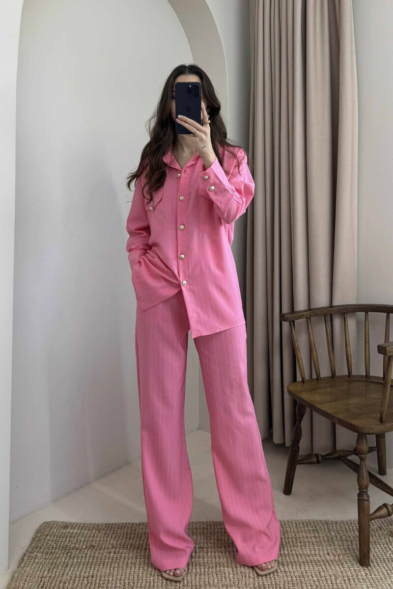 LONG SLEEVES SHIRT+TROUSERS LACING WOMEN SET PINK/ROZE - 3