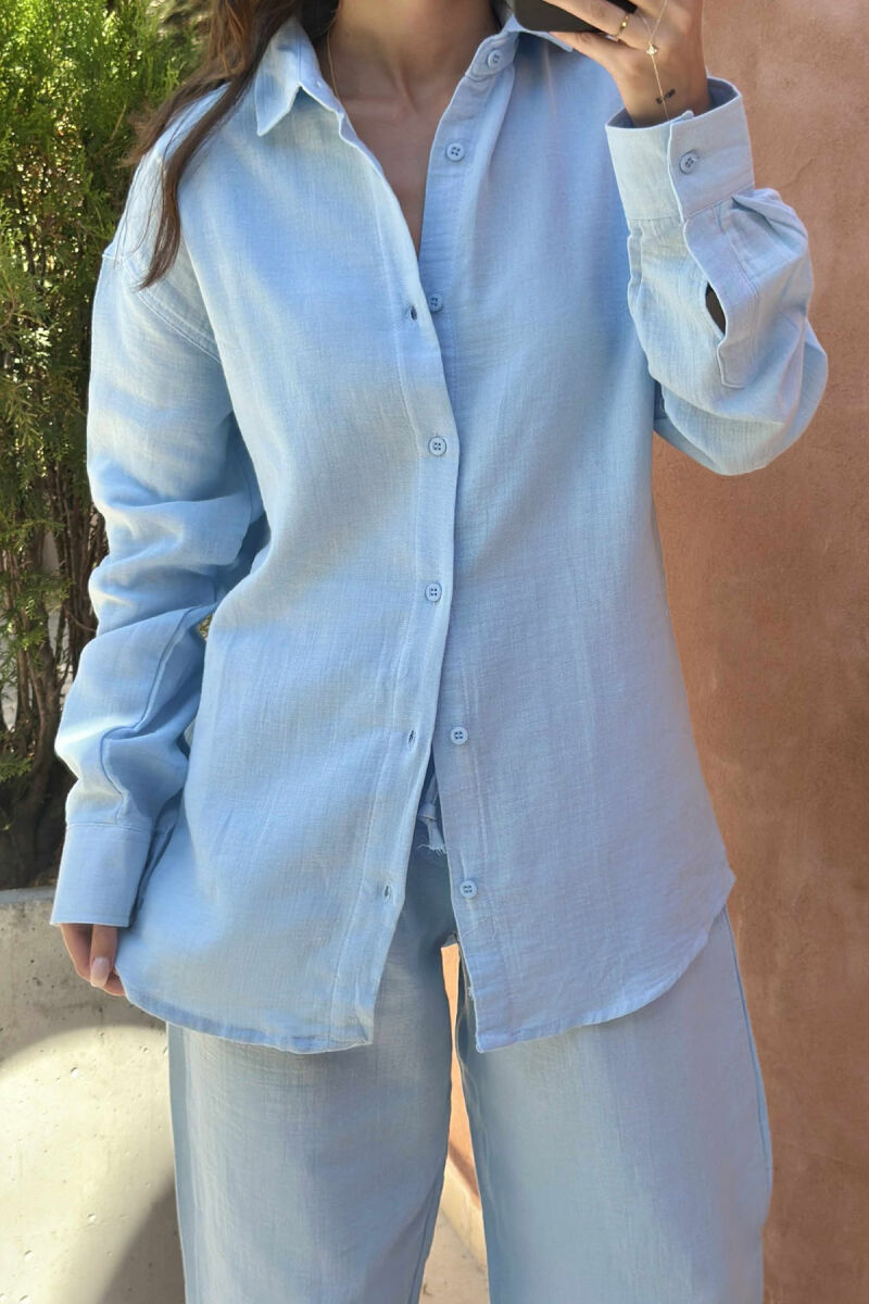 LONG SLEEVES SHIRT+TROUSERS ONE COLOR WOMEN SET BABY BLUE/BLU BY - 2