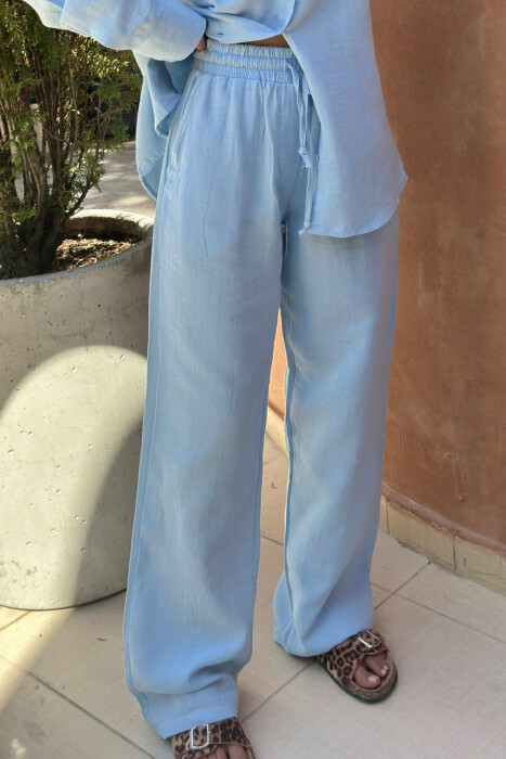 LONG SLEEVES SHIRT+TROUSERS ONE COLOR WOMEN SET BABY BLUE/BLU BY - 3