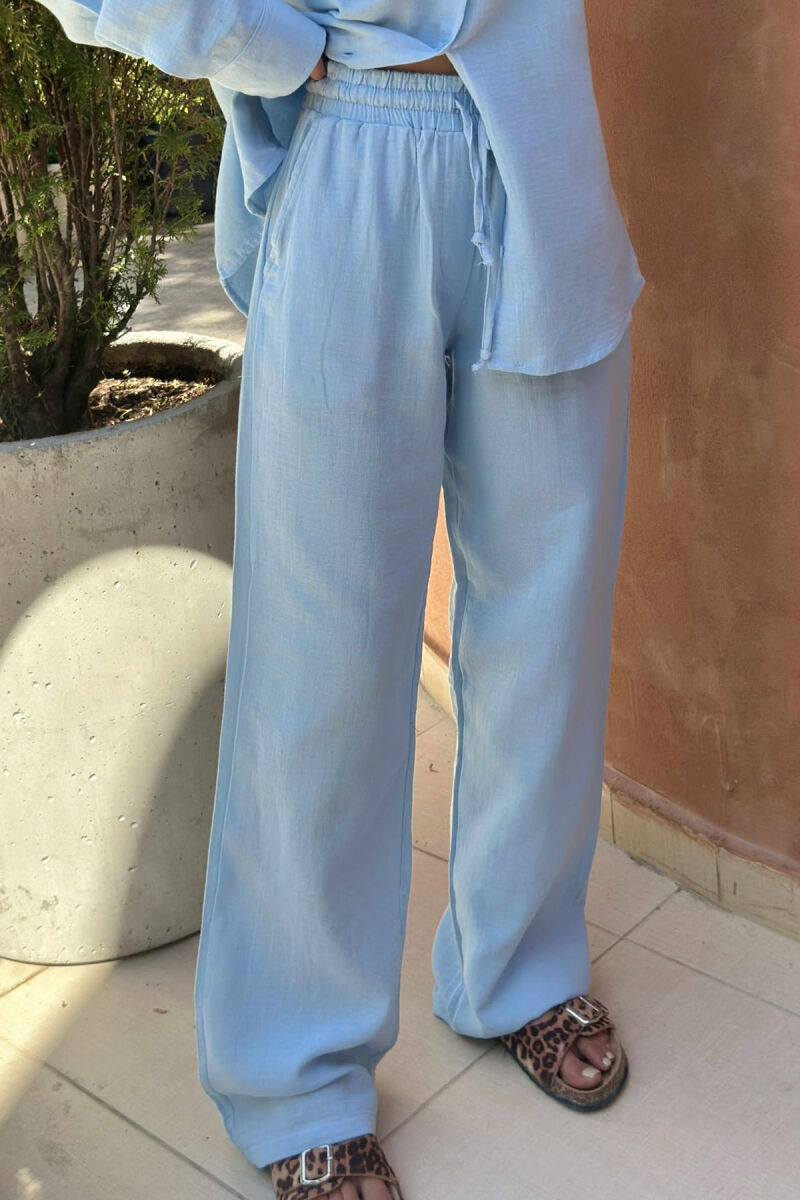 LONG SLEEVES SHIRT+TROUSERS ONE COLOR WOMEN SET BABY BLUE/BLU BY - 3