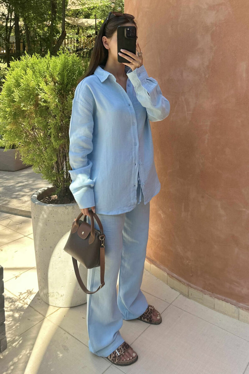 LONG SLEEVES SHIRT+TROUSERS ONE COLOR WOMEN SET BABY BLUE/BLU BY - 5