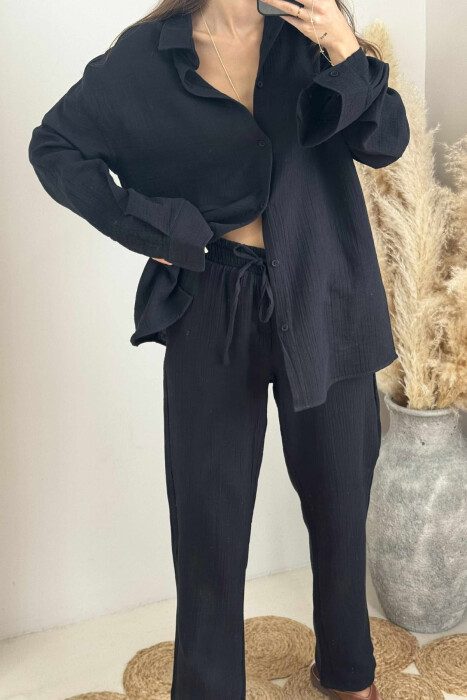 LONG SLEEVES SHIRT+TROUSERS ONE COLOR WOMEN SET BLACK/ E ZEZE - 3
