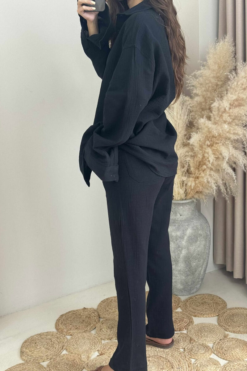 LONG SLEEVES SHIRT+TROUSERS ONE COLOR WOMEN SET BLACK/ E ZEZE - 4