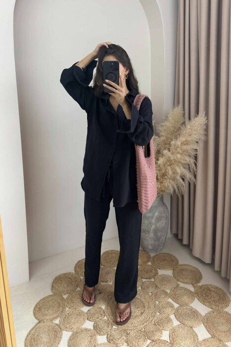 LONG SLEEVES SHIRT+TROUSERS ONE COLOR WOMEN SET BLACK/ E ZEZE - 2