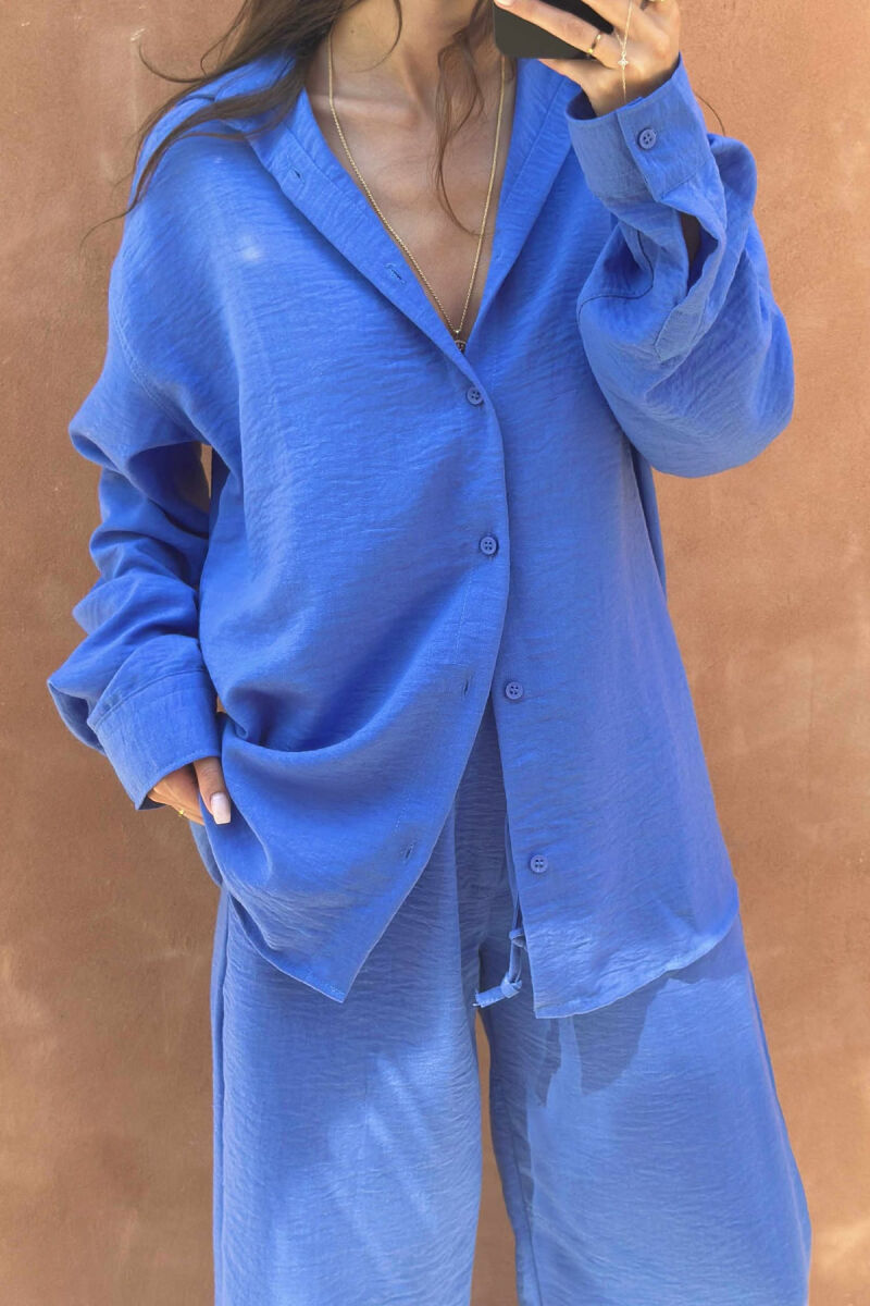 LONG SLEEVES SHIRT+TROUSERS ONE COLOR WOMEN SET BLUE/BLU - 3