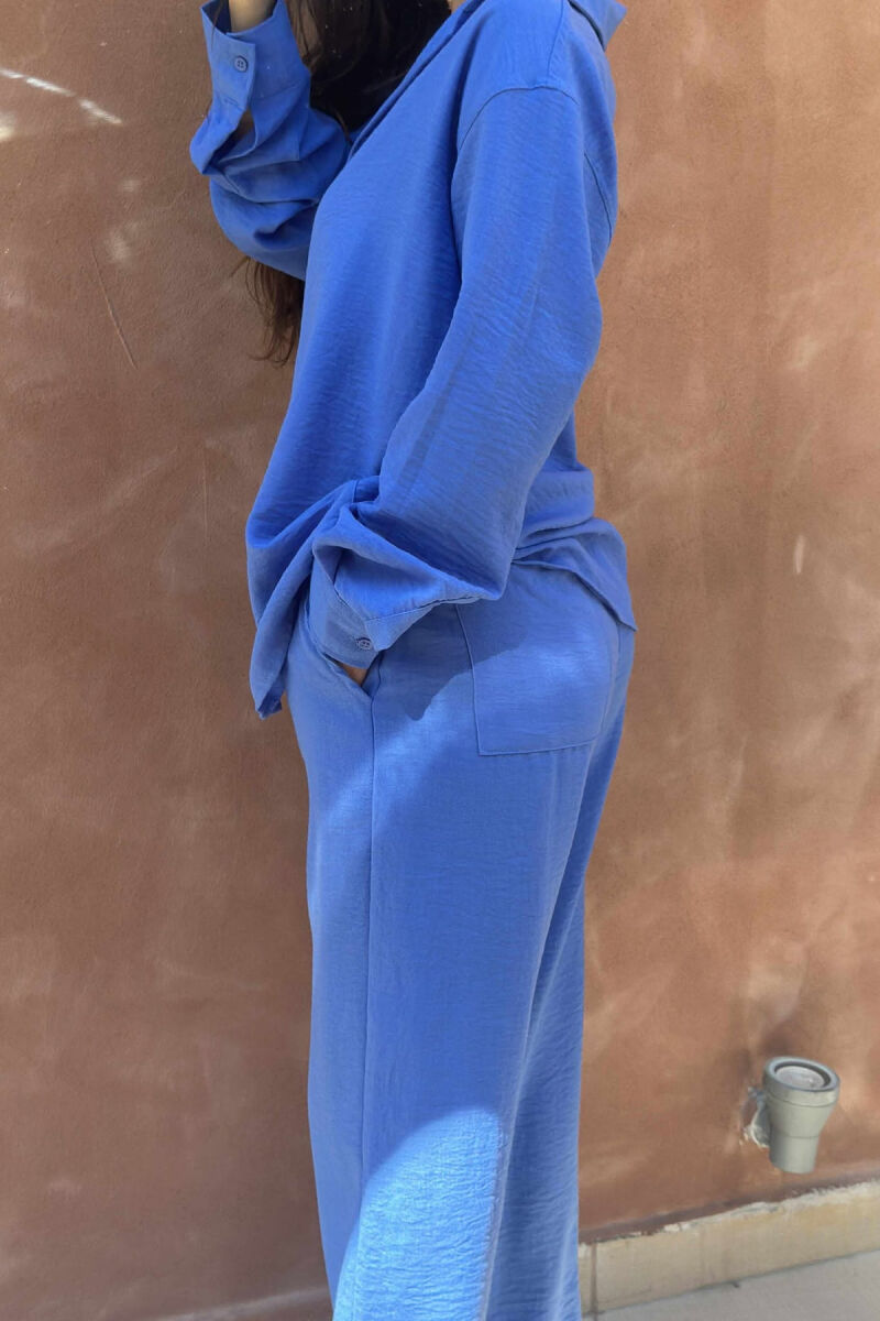LONG SLEEVES SHIRT+TROUSERS ONE COLOR WOMEN SET BLUE/BLU - 5