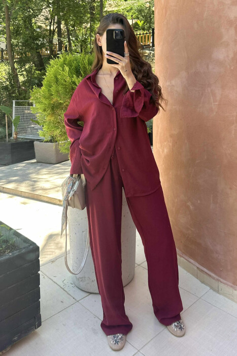 LONG SLEEVES SHIRT+TROUSERS ONE COLOR WOMEN SET BURGUNDY/VISHNJE 