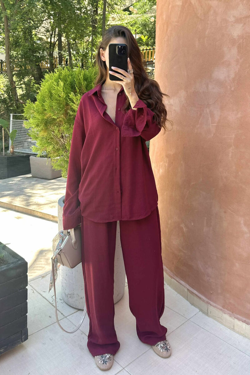 LONG SLEEVES SHIRT+TROUSERS ONE COLOR WOMEN SET BURGUNDY/VISHNJE - 2