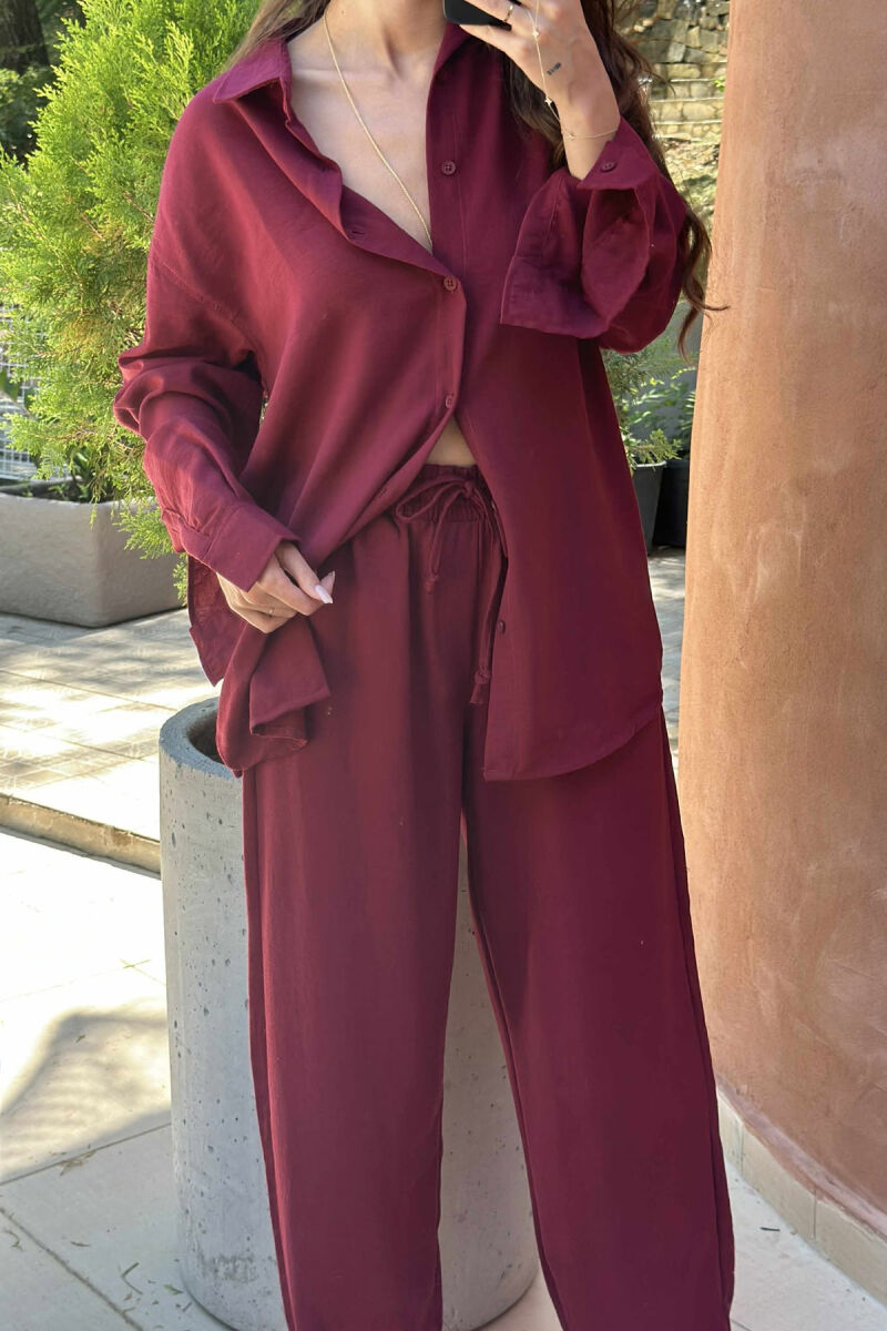 LONG SLEEVES SHIRT+TROUSERS ONE COLOR WOMEN SET BURGUNDY/VISHNJE - 3