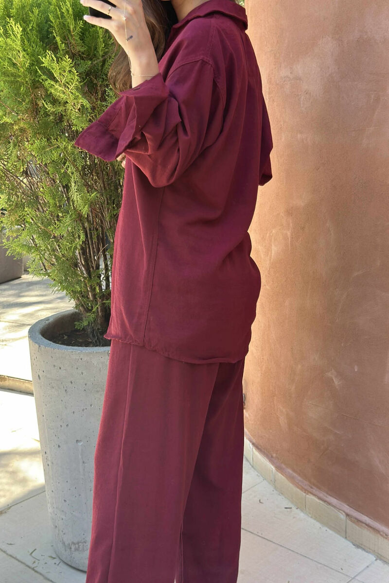 LONG SLEEVES SHIRT+TROUSERS ONE COLOR WOMEN SET BURGUNDY/VISHNJE - 4