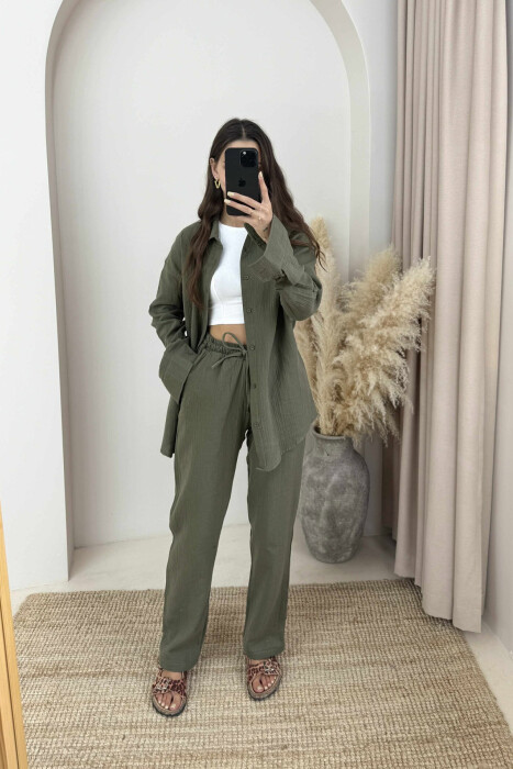LONG SLEEVES SHIRT+TROUSERS ONE COLOR WOMEN SET GREEN/JESHILE 
